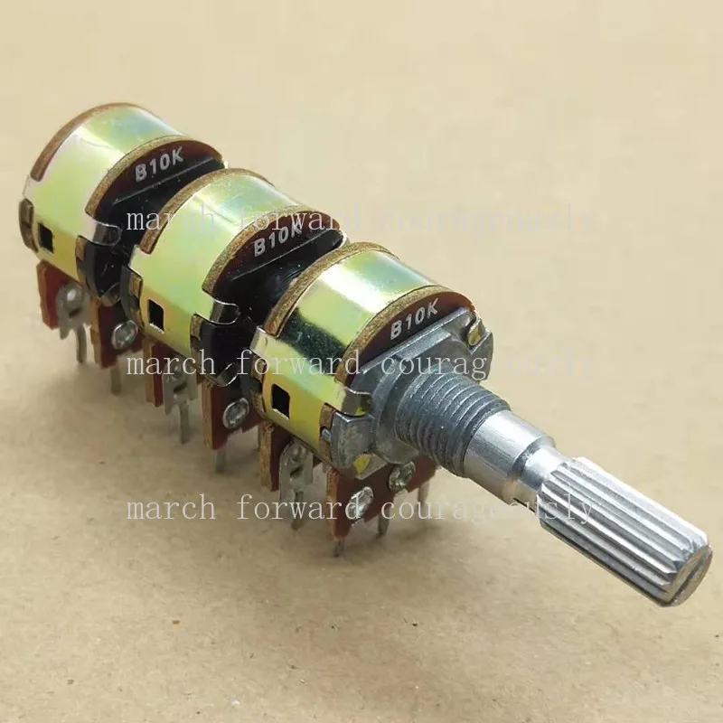 

10 шт. 16-ти типовых шестиканальных 18-контактных потенциометров B10K для аудио/многоканальных систем, длина ручки 25 мм
