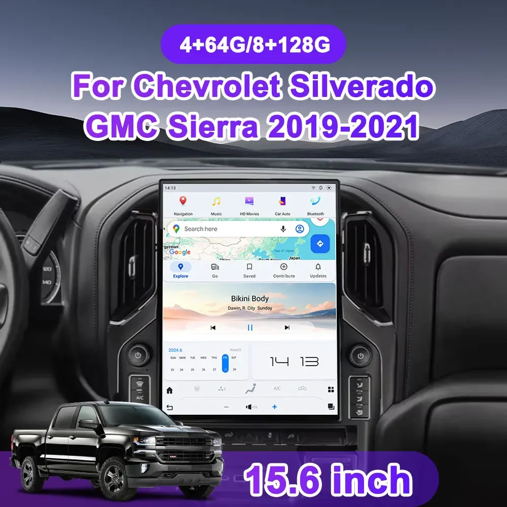 2024 New 15.6 Inch Tesla Style 8+128G Android Car Radio For Chevrolet Silverado GMC Sierra 2019 2021 2022 Multimedia