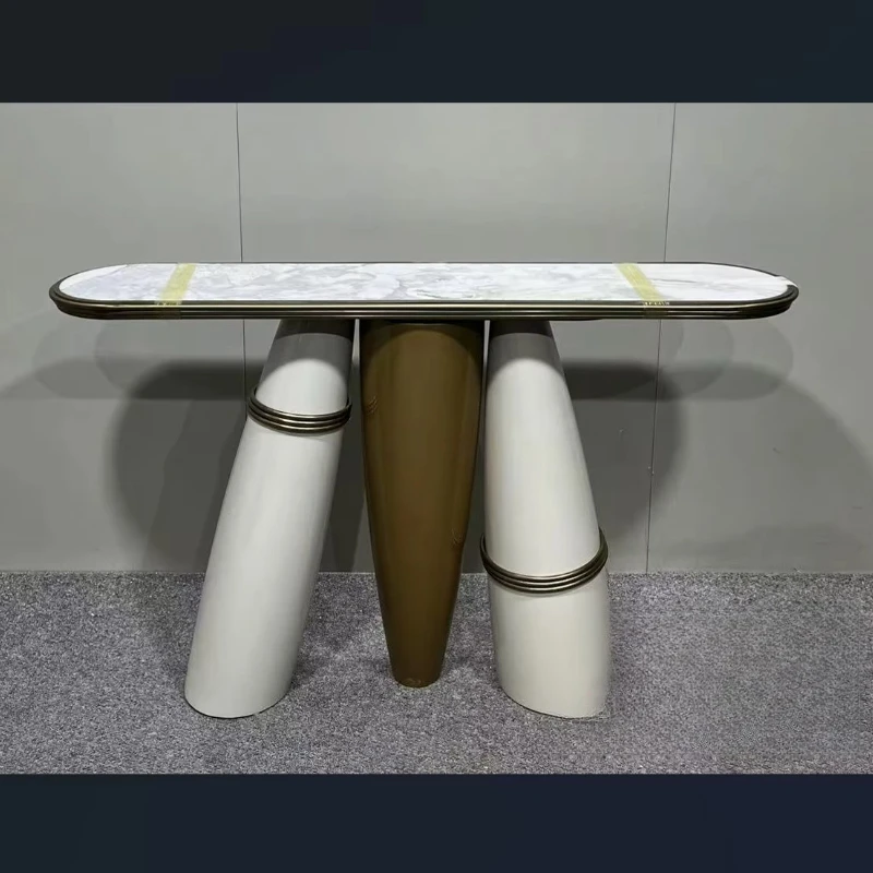 

Light Luxury Entrance Channel Decorative Side Table Fancy Console Table Natural White Marble Dresser Living Room Modern