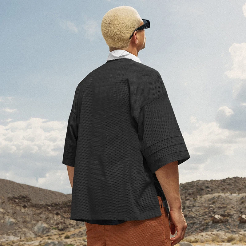 

Футболка большого размера для бега, мужская футболка с v-образным вырезом и половиной рукава, футболка для фитнеса, сетчатая свободная одежда для спортзала, баскетбольные спортивные топы