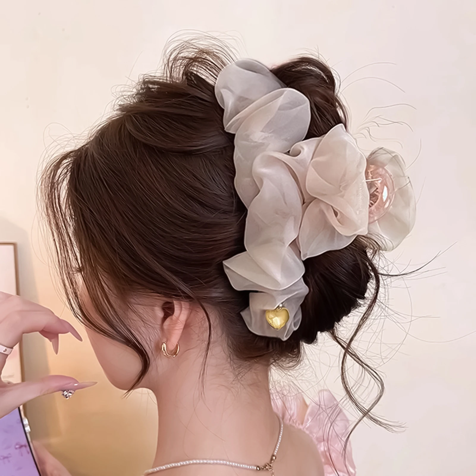 Große Haarklammern aus Netzstoff für Damen, Trendige Elegante Plissierte Haarkrallen im Koreanischen Stil, Süße Haarspangen, Haaraccessoires – Detail 2
