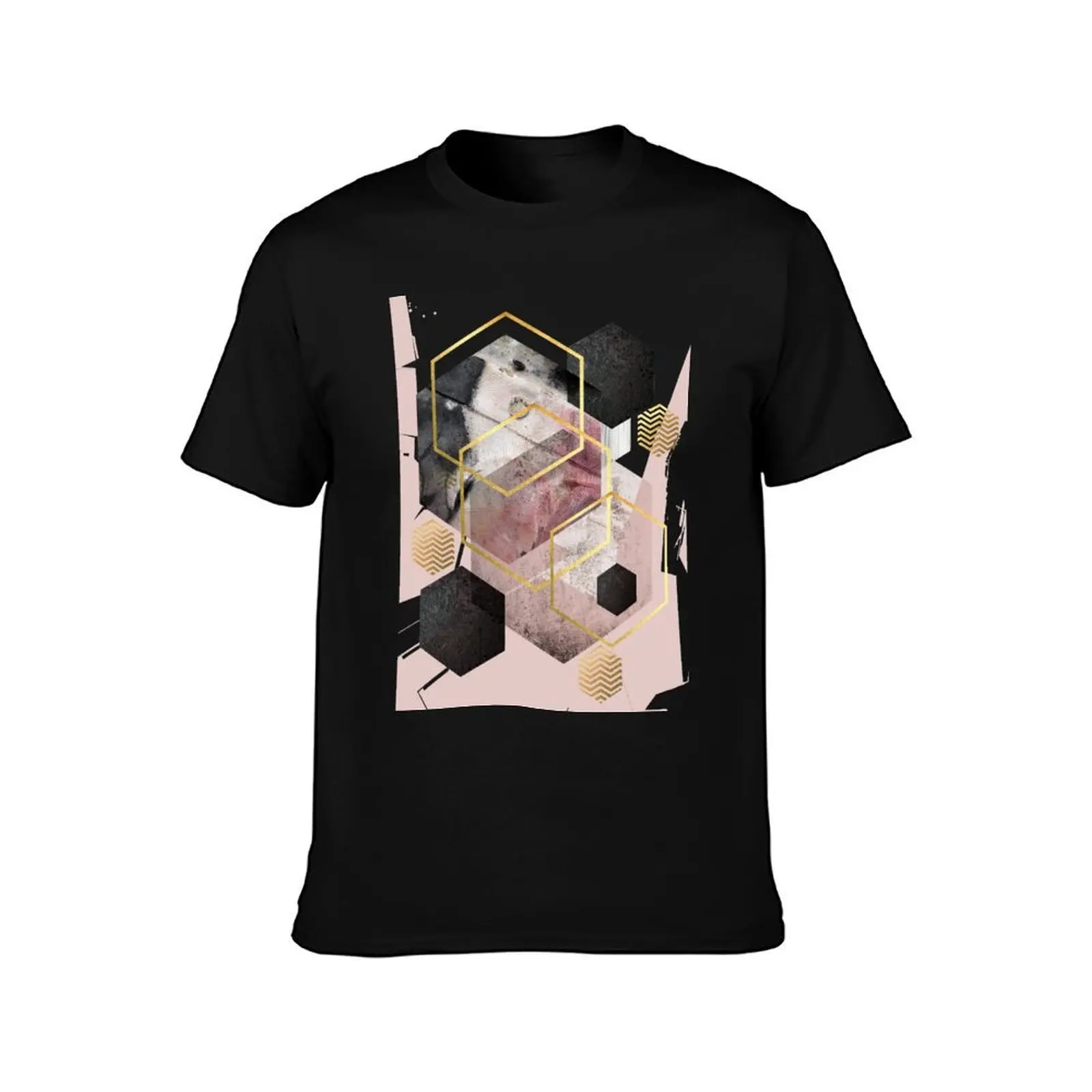 Abstract Geo in Blush Pink and Gold T-Shirt cotton t-shirt plain for man package T-Shirt
