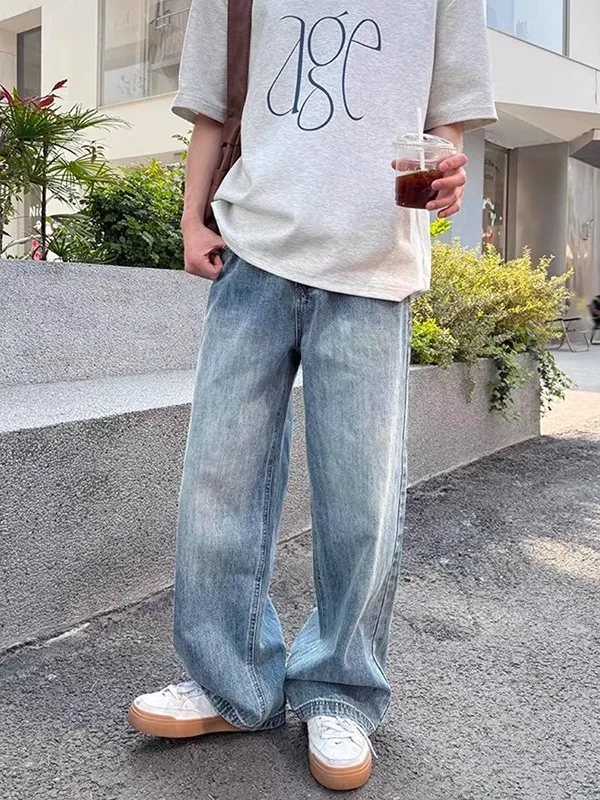 

Мужские джинсы в американском ретро-стиле, свободного кроя, прямые, повседневные, универсальные, из смесового хлопка и полиэстера