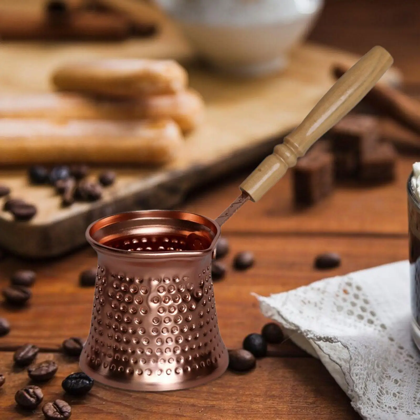 

Turkish Coffee Pot Coffee Maker Melting Kettle Thick Pot Portable with Wooden