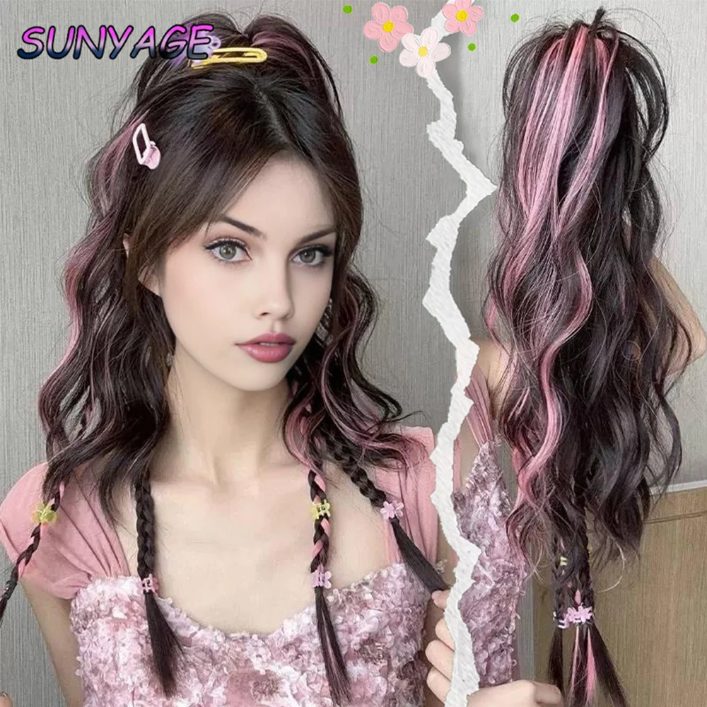 

Synthetic Claw Clip Water ripple Ponytail Hair Extensions Short Curly Natural Tail False Hair For Women Horse Tail Powder