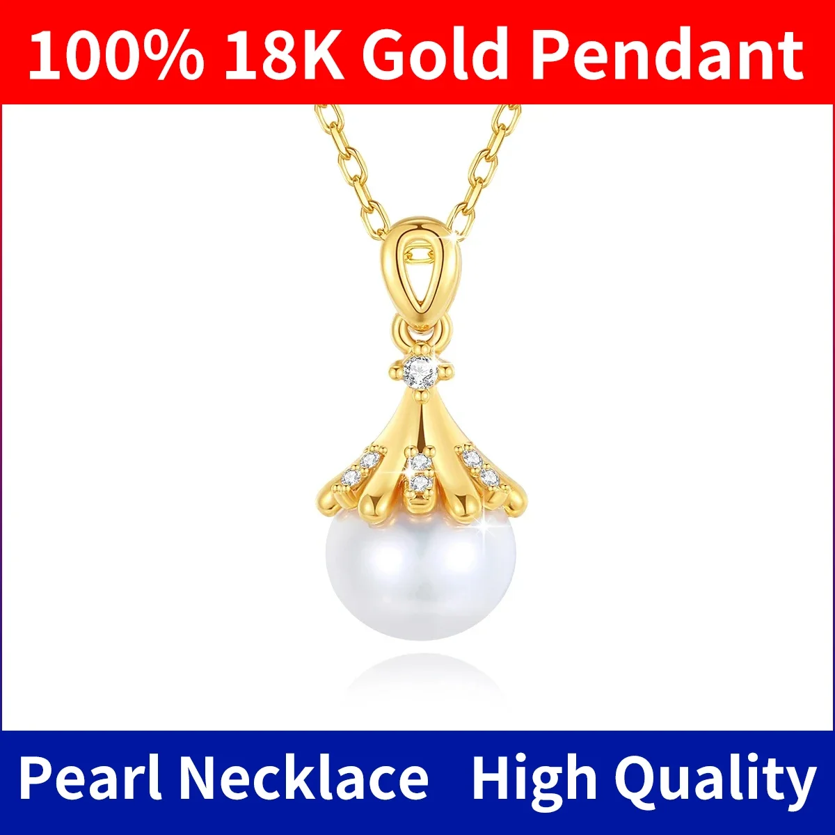 

100% AU750 18K Gold Natrual Fresh Water Pearl Necklace With Certificate Women Pendant Jewelry Gift For Women valentines Gift Hot