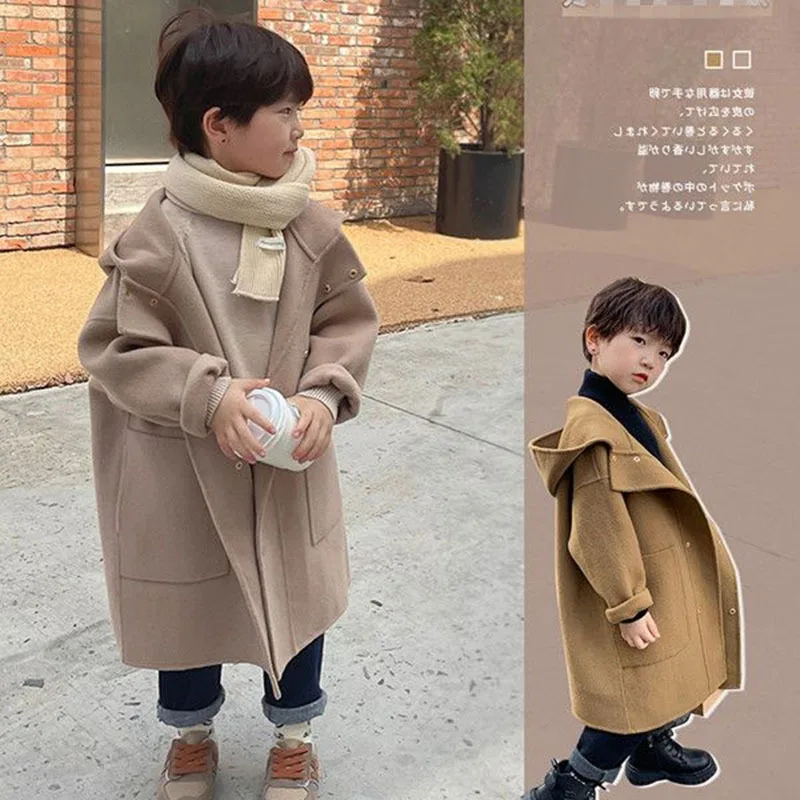 Boys Woolen Coats Jackets Plus Thicken 2023 Warm Velvet Winter Autumn Cotton Sport Tracksuit Teenagers Children's Clothing