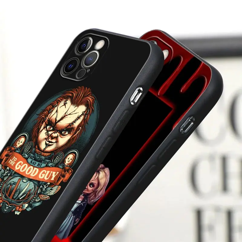 Horror Scary Chucky Doll Black Phone Case for Apple IPhone 12 11 13 14 Pro Max 15 XR 8 7 Plus SE Soft Cover Childs-play-3 Fundas