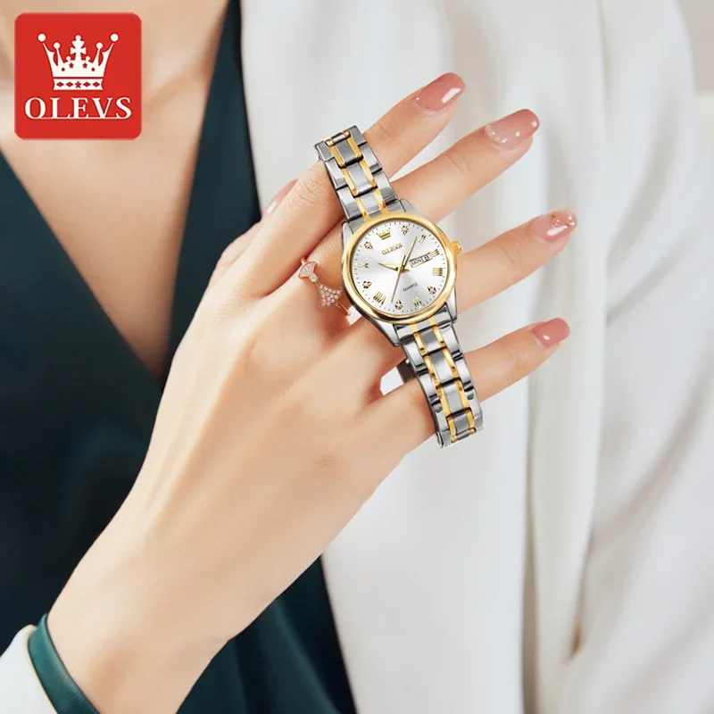 OLEVS-Montre à Quartz de Luxe pour Femme, Élégante, en Acier Inoxydable, Étanche, Tendance à la Mode, Cadeaux, 5563