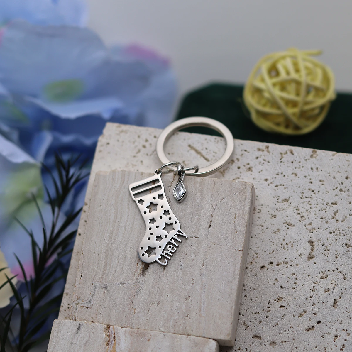 Customized Stainless Steel Christmas Stocking Locket Keychain Engraved Cartoon Jewelry Gifts for Men Women