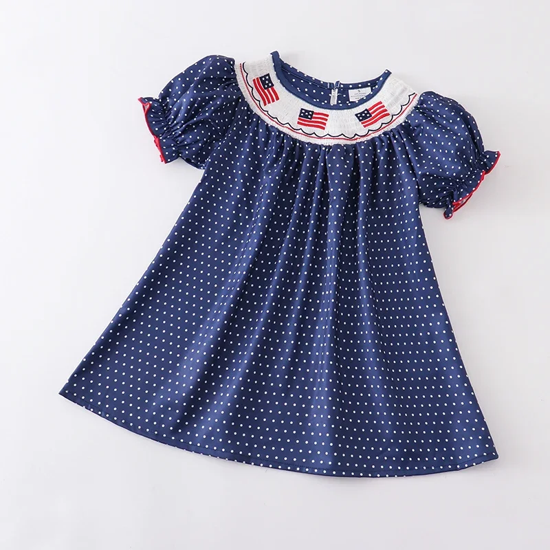 Girlymax 4e Van July Onafhankelijkheidsdag Usa Zomer Baby Girls Broer Of Zus Boetiek Kinderen Kleding Navy Dots Gesmokte Jurk Shorts Set