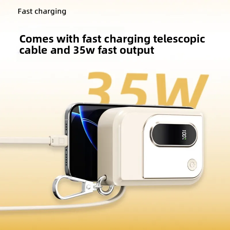 

New with AC Plug 10000mAh Retractable Cable and Hanging Buckle for Mobile Phone Compact Mobile Power Fast Charging Power Bank