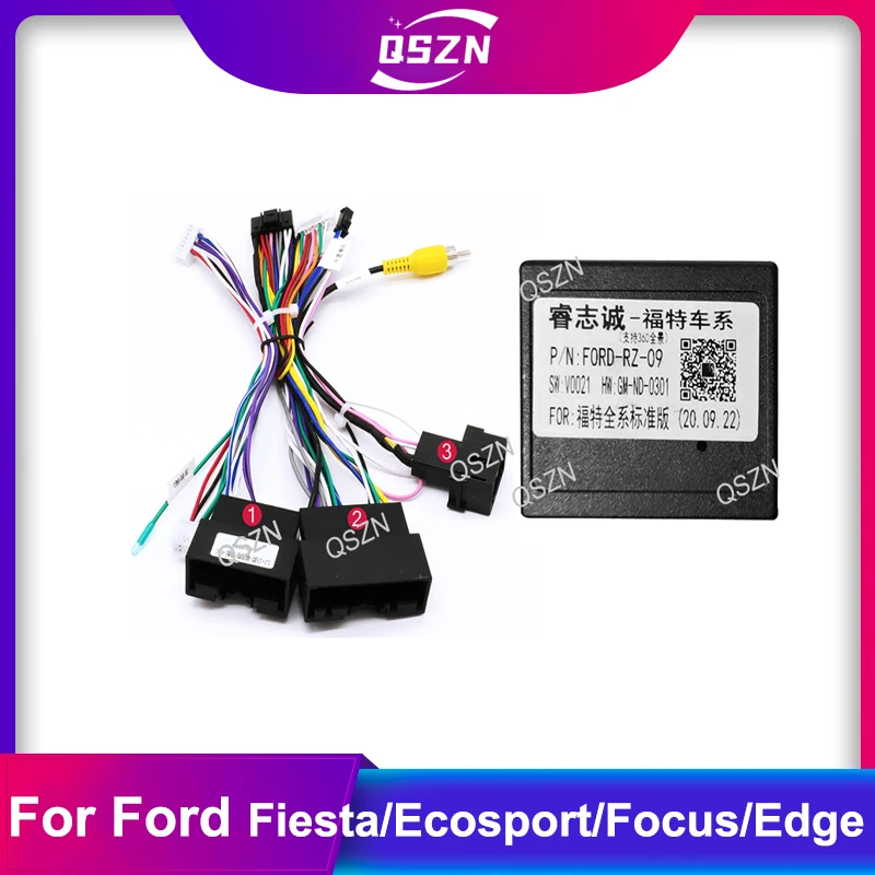 16 pin Android Wiring Harness Power Cable Adapter with Canbus Box Ford-RZ-09 For Ford Fiesta focus Ecosport Edge Car radio