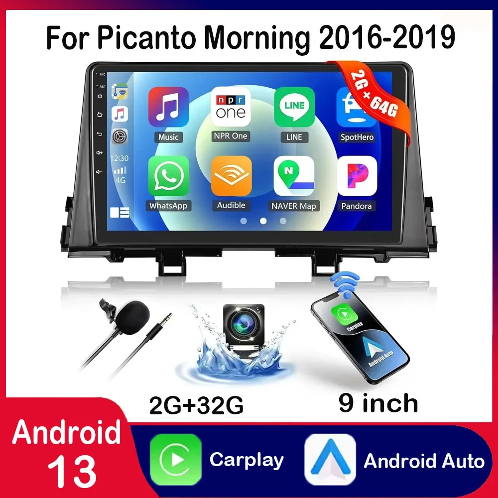 

9inch Car Stereo Radio Car-play GPS Wifi Compatible for Picanto Morning 2016-2019 Android 13