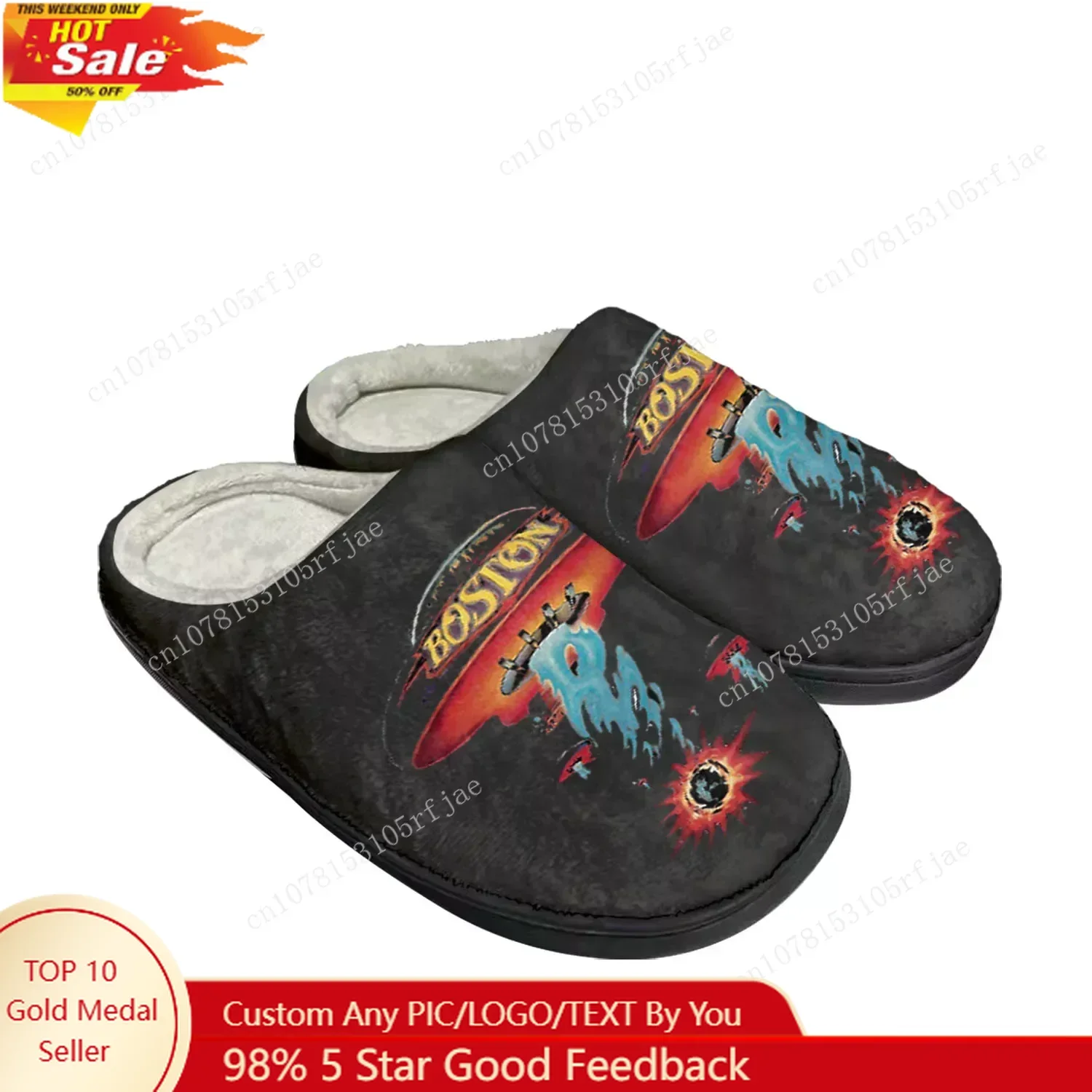 

Boston Band Rock Band Home Cotton Custom Slippers Mens Womens Sandals Plush Bedroom Casual Keep Warm Shoe Thermal Slipper Black