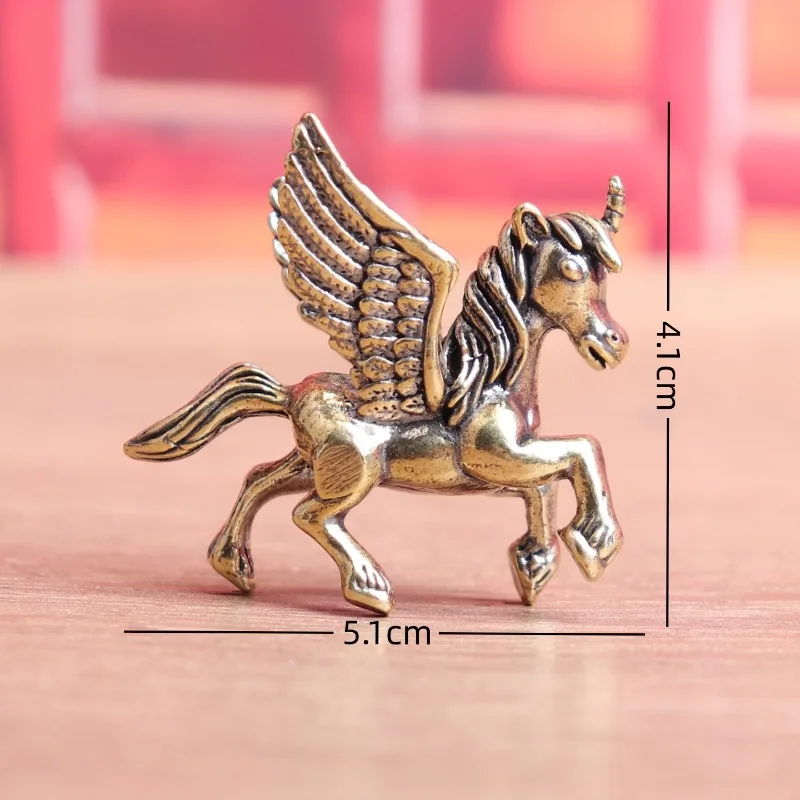 Brass Pegasus Winged Angel Horse Figurines Vintage Copper Animal Craft Antique Style Desk Decoration Tea Pet Ornament Home Decor