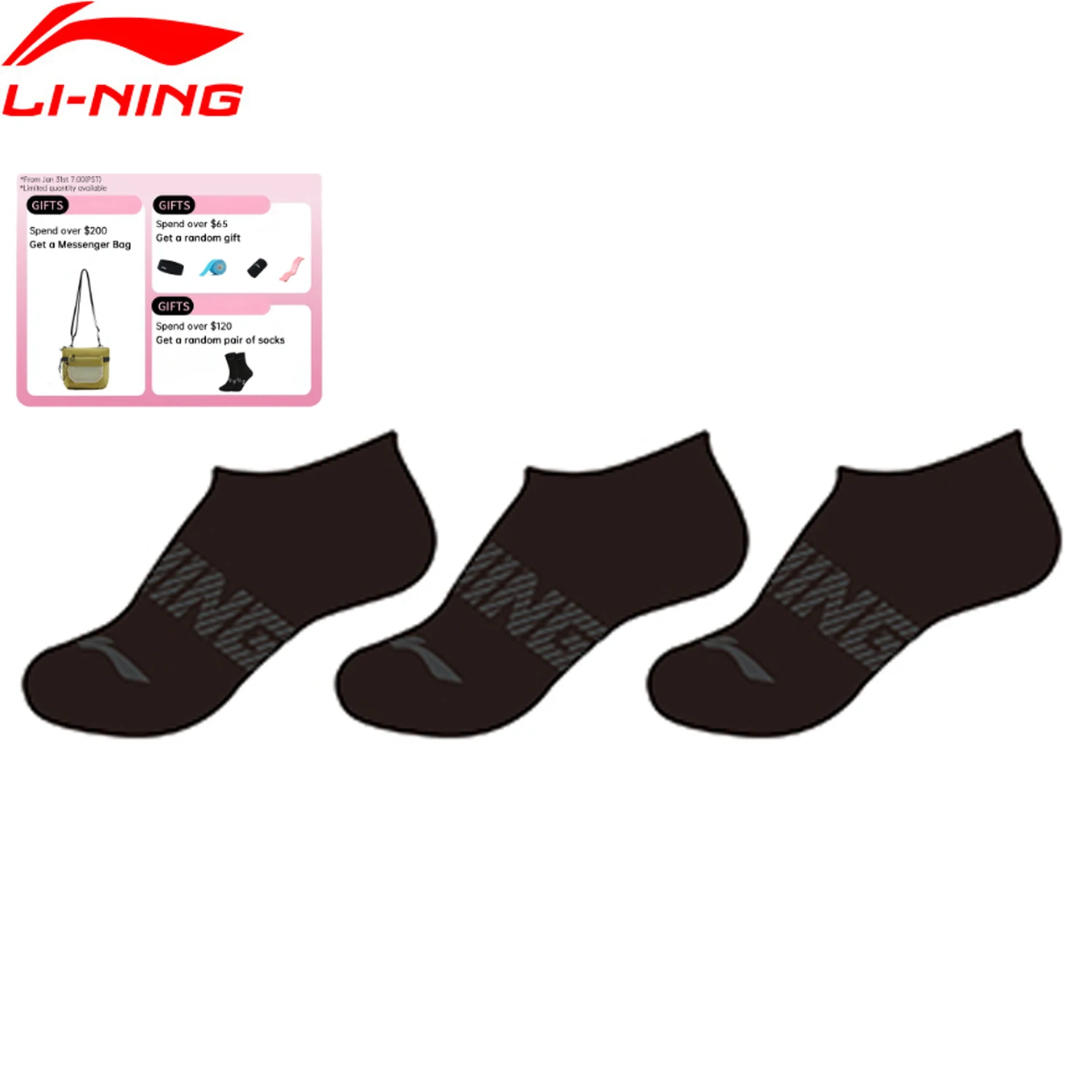 

Li-Ning унисекс спортивный стиль 3 пары носков 22-28 см с буквами удобные дышащие мужские и женские носки на низком каблуке AWTV043