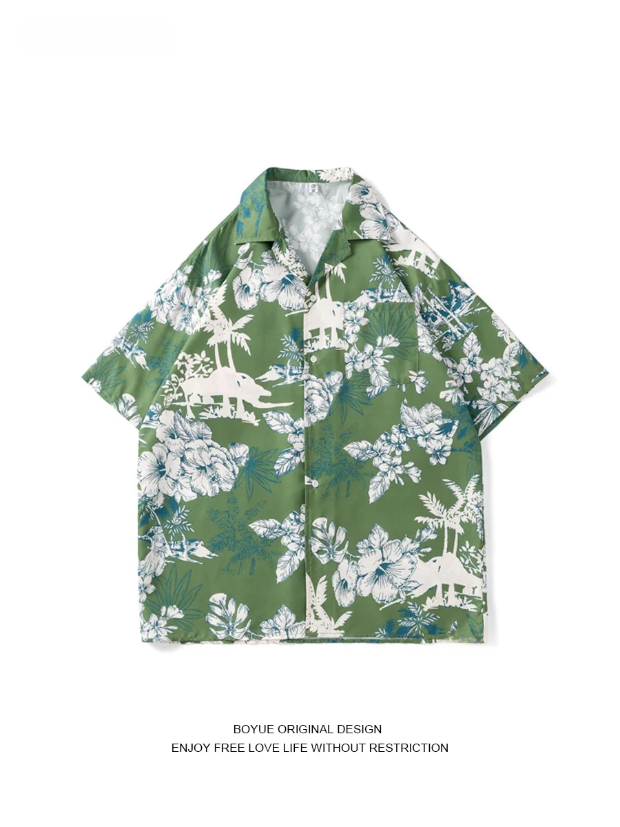 

Мужская летняя рубашка BOYUE из ледяного шелка с коротким рукавом, в гавайском стиле, для пляжа, повседневная, свободного кроя, с принтом, с кубинским воротником