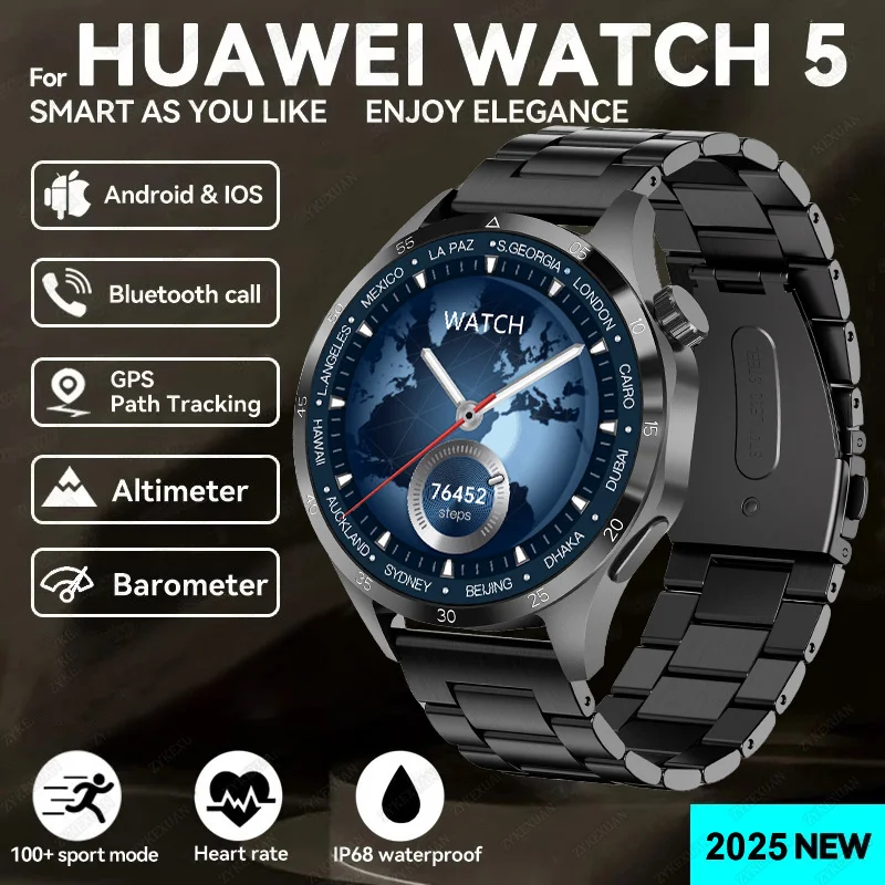 

2025 Новинка для HUAWEI GT5 Pro GPS NFC Смарт-часы Мужчины 360*360 AMOLED Экран Сердечный ритм Bluetooth Вызов Водонепроницаемые мужские умные часы