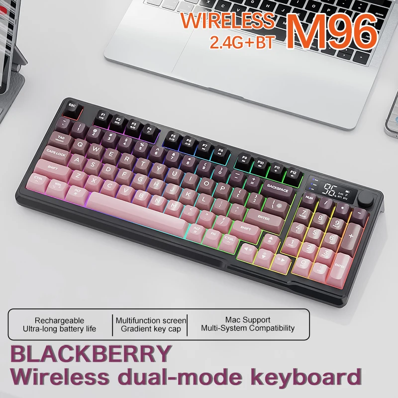 M96 Bluetooth-toetsenbord Draadloos FREEWOLF-schermgamingtoetsenbord, elektronisch scherm, verbinding met meerdere apparaten, ergonomie-gaming