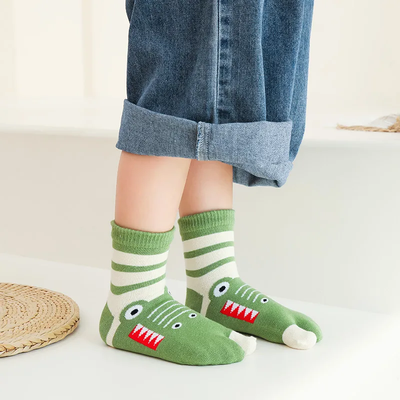 3-12T Cute Boys Girls Two Toed Tabi Socks Kids Cartoon Animals Printed Pure Cotton Short Socks Split Thumb Toe Socks