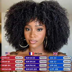 180 250 Dichte Afro Kinky Curly Echthaarperücken mit Pony für schwarze Frauen Brasilianisches 100 % Echthaar Remy Vollmaschinell hergestelltes Haar