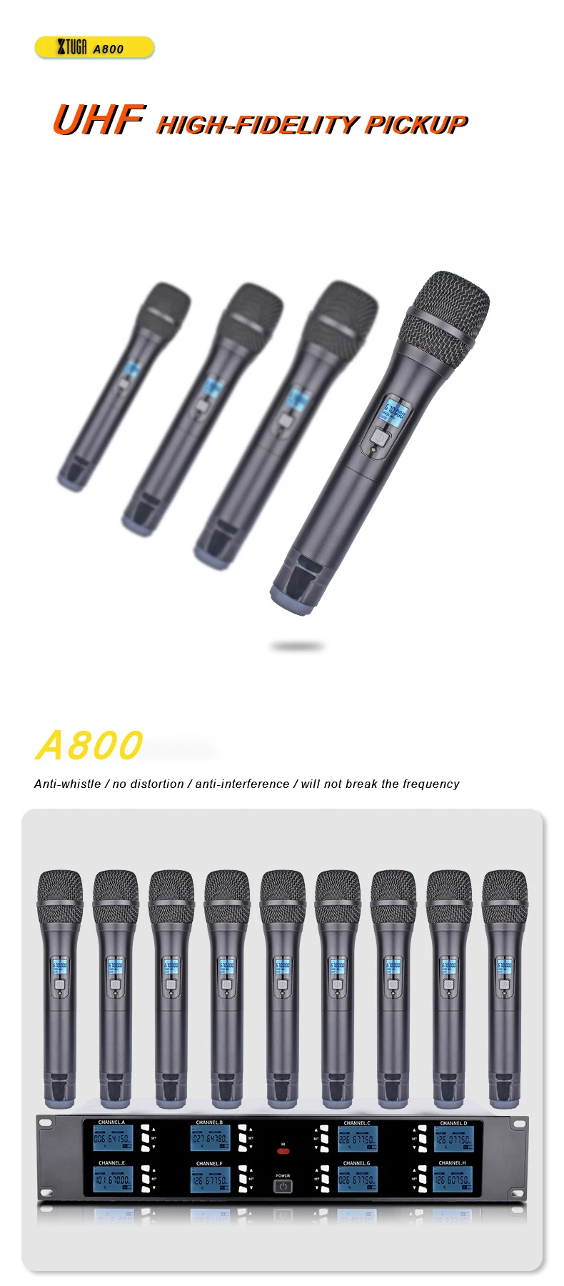 TLF Xtuga A800 8-قناة محمولة UHF Lavalier نظام ميكروفون احترافي محمول باليد ميكروفون لاسلكي لخدمات الكنيسة