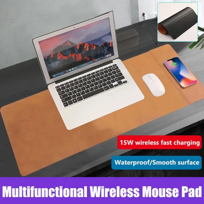 Wireless Charging PU Mouse Pad Gaming Large Anti-Slip Mousepad Waterproof Gamer Desk Mat for Desktop PC Computer Laptop