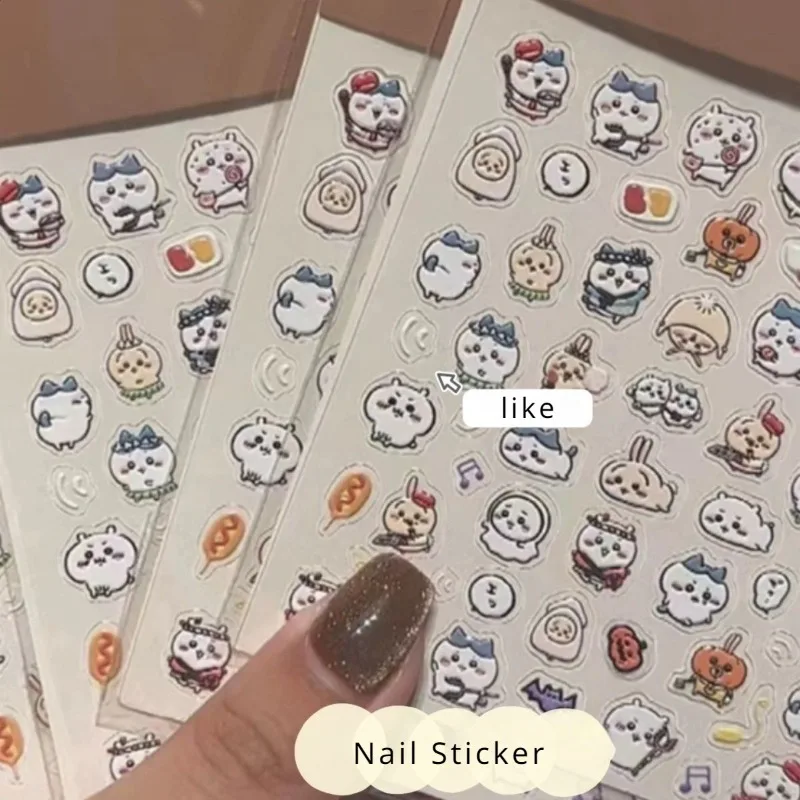 

Kawaii Chiikawa Cute Cartoon Hachiware Usagi Embossment Sticker Sweet and Lovely Nail Sticker Cute Things for Girls