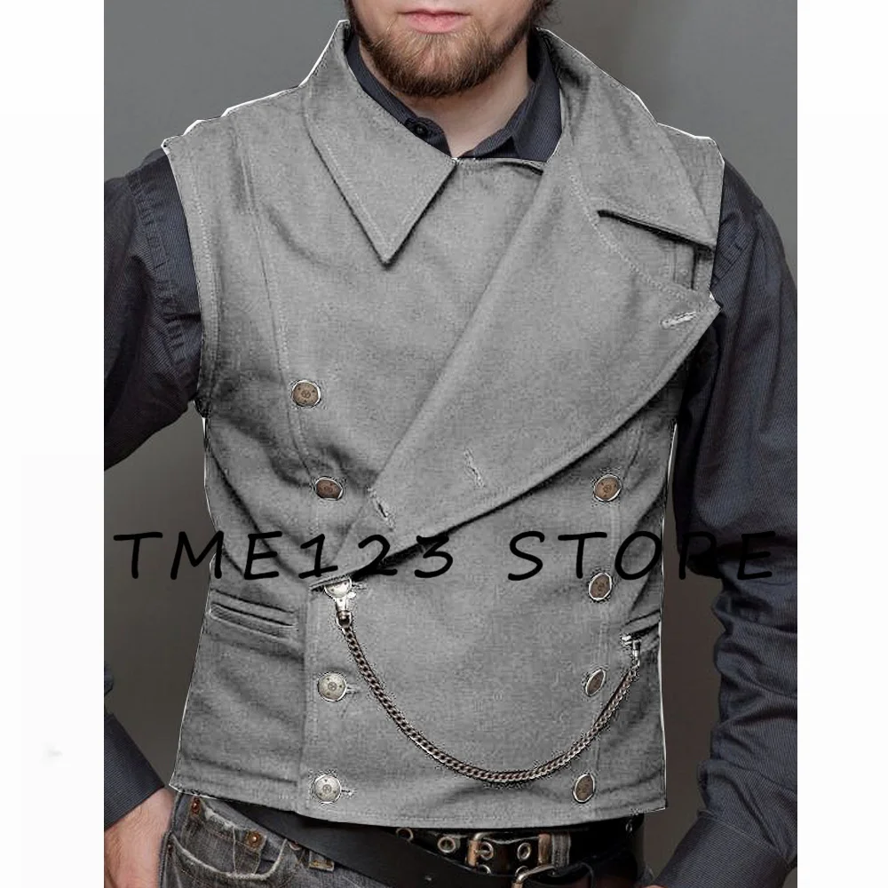 Men's Serge Suit Vest Retro Slim Fit Single-Breasted Sleeveless Jackets Victorian Style Best Man Wedding Chaleco Hombre