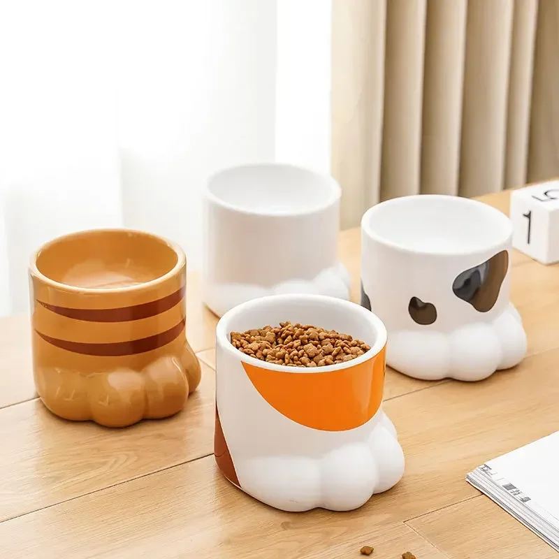 Cat Elevated Ceramic Bowl Small Dogs Food Water Feeders Pet Cute Claw Shape Drinking Eating Bowls