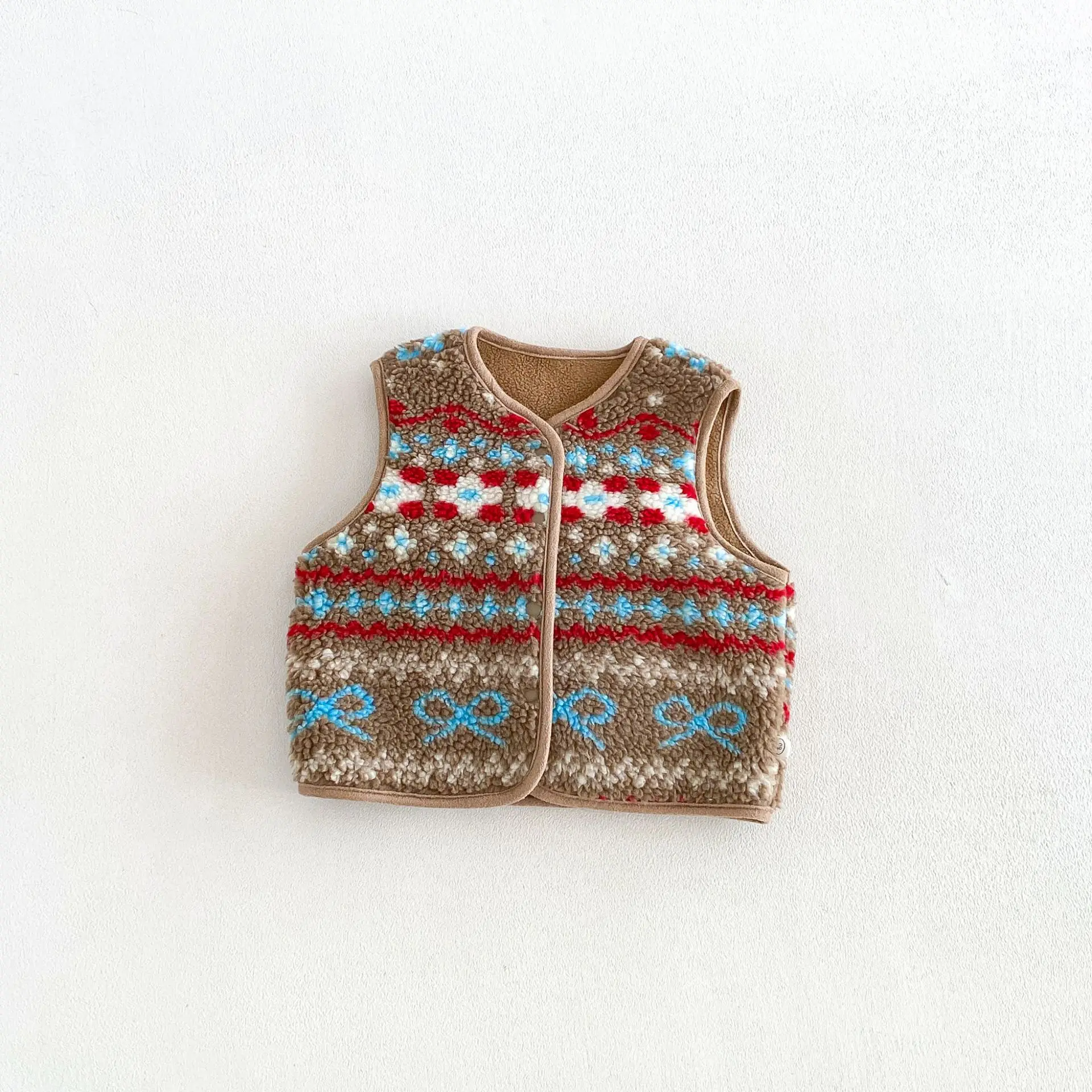 Girls' Waistcoat 2026 Autumn and Winter New Childrens Clothing Girls Baby Retro Broken Flowers and Thick Lamb Velvet Waistcoat