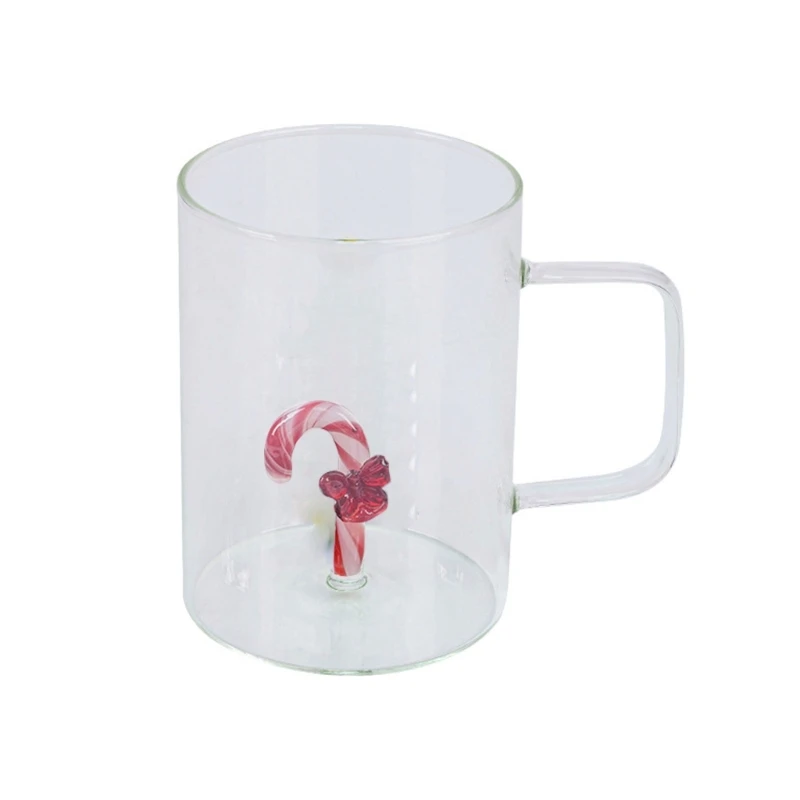 Delicate Christmas Themed Glass Cup with Candy Canes for Hot and Cold Beverages