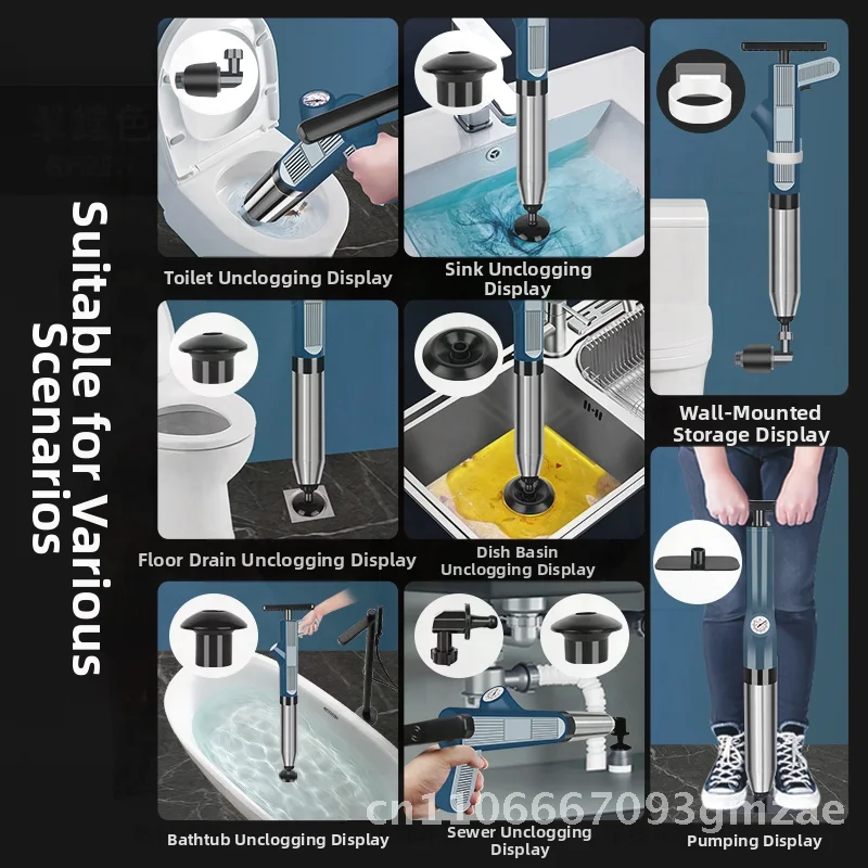 

Quick Toilet Dredge Artifact Blue ABS High Pressure Stainless Steel Kitchen Floor Drain Blockage Solver 8-Piece Set
