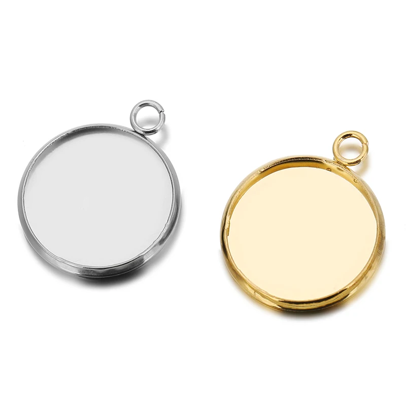 20PCS Gold Plated Stainless Steel Pendant Cabochon Base Settings 6/8/10/12/14mm Single Circle Cameo for Bracelet Jewelry Making