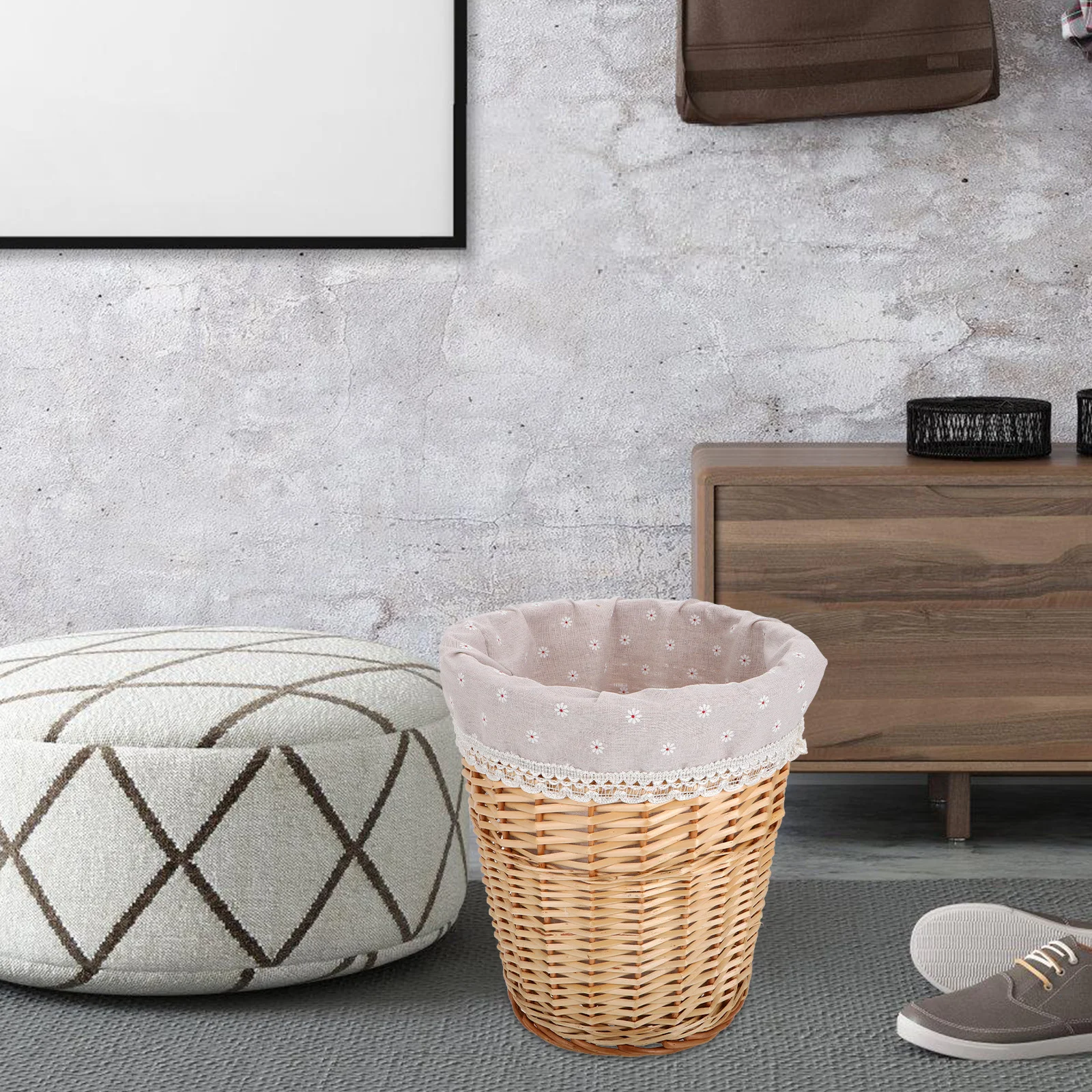 

Handwoven Rattan Laundry Basket Beige Wicker Hamper Home Organization Dirty Clothes Storage Elegant Bathroom Bedroom