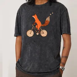 Riding Fox Printed Outdoor Father Day Combed cotton O-Neck Tees Short Sleeve Classic Washed Tops Shirts Newest vintage T Shirt
