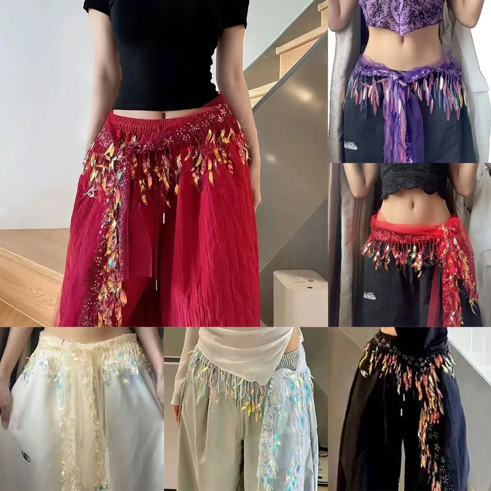 قابل للتعديل وشاح رقص الجاز الثلاثي وشاح شرابات الهيب هوب وشاح الشارع الشهير قميص موسع Y2K حزام أداء الرقص