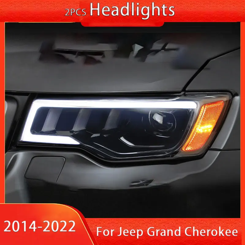 

Автомобильный налобный фонарь для Jeep Grand Cherokee 2014-2022, передняя зеркальная лампа, головная лампа, зеркальная линза проектора, автоматические фары для автомобилей