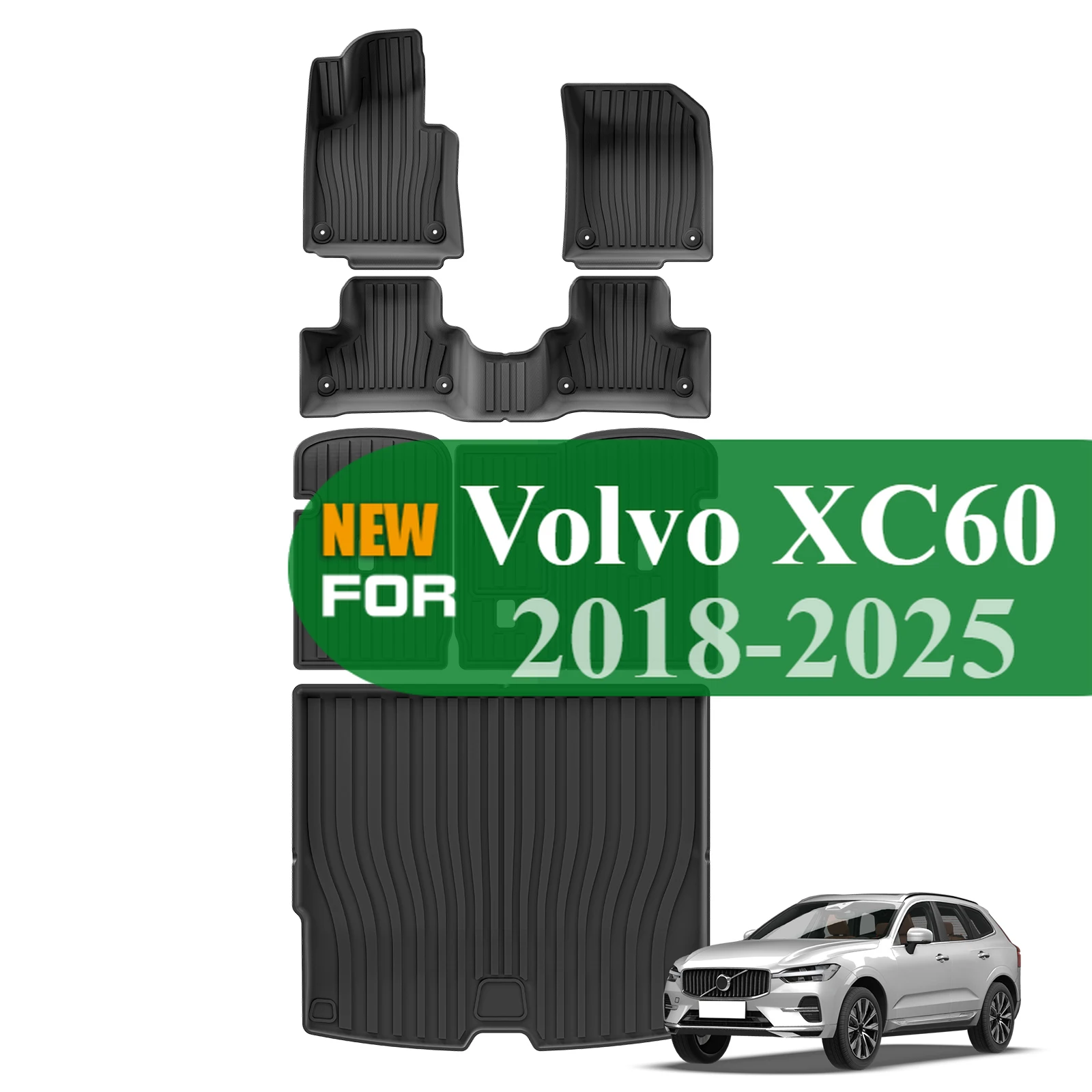 Для Volvo XC60 2018-2025 топливные автомобильные коврики, коврик для багажника, грузовой вкладыш, TPE 3D коврик для ног, всепогодный черный