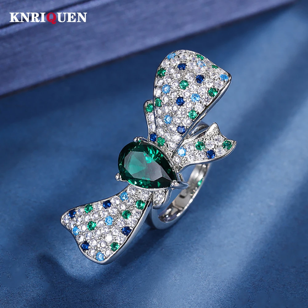 

KNRIQUEN 8*14MM Aquamarine Emerald Ring Wedding Bands Gemstone Cocktail Party Fine Jewelry Female Anniversary Gift Accessories