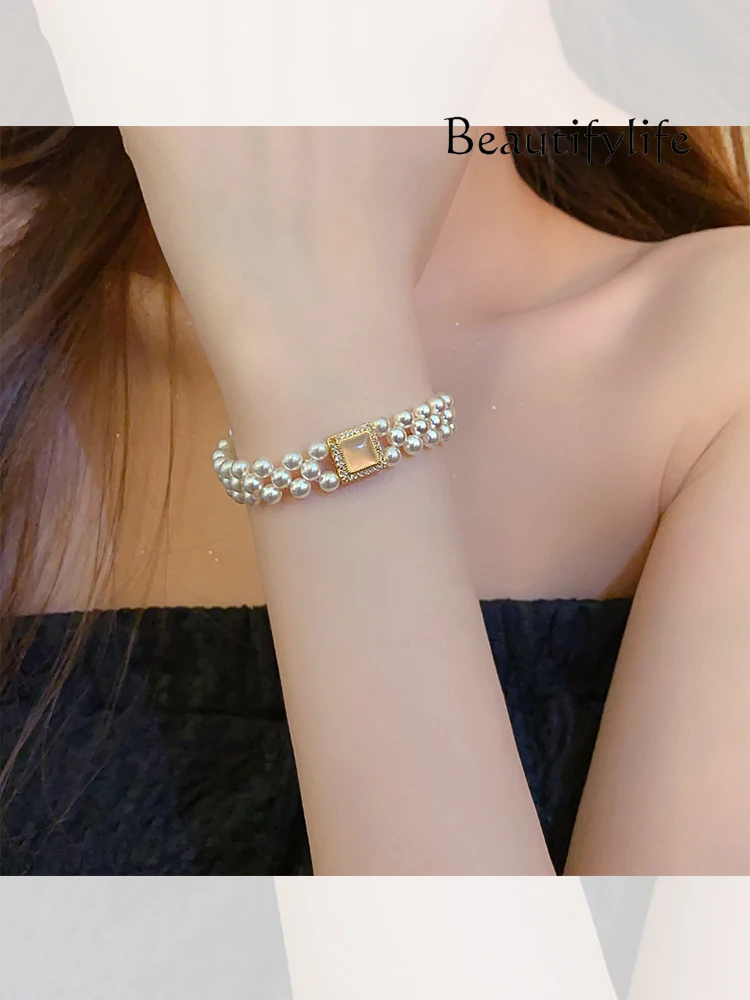 

Niche exquisite pearl bracelet women's new stacked bracelet