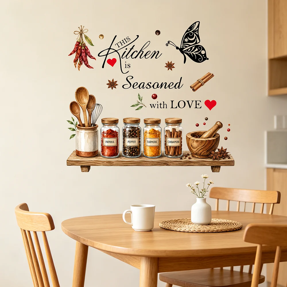 Rustic Kitchen Wall Decals This Kitchen Is Seasoned With Love Spice Jar Butterfly Wall Sticker Home Decor