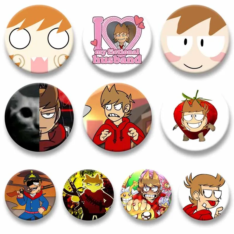 Funny Anime Eddsworld Tord Coin Brooch Handmade Snap-in Badge Cartoon Role Playing Lapel Pins Clothing Backpack Accessories Gift