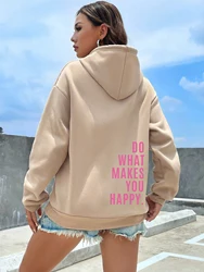 Do What Makes You Happy Pink Letter Womens Clothing Personality Street Sweatshirt Casual All-Match Woman Hip Hop Fashion Hoodies