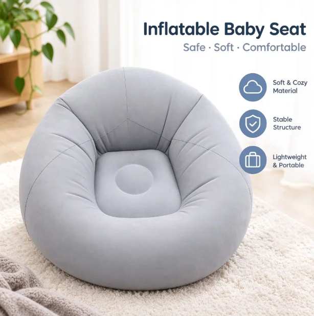 Nflatable Lounger Chair Flocked Air Sofa Bean Bag Portable Inflatable Sofa for Living Room Bedroom Outdoor Travel