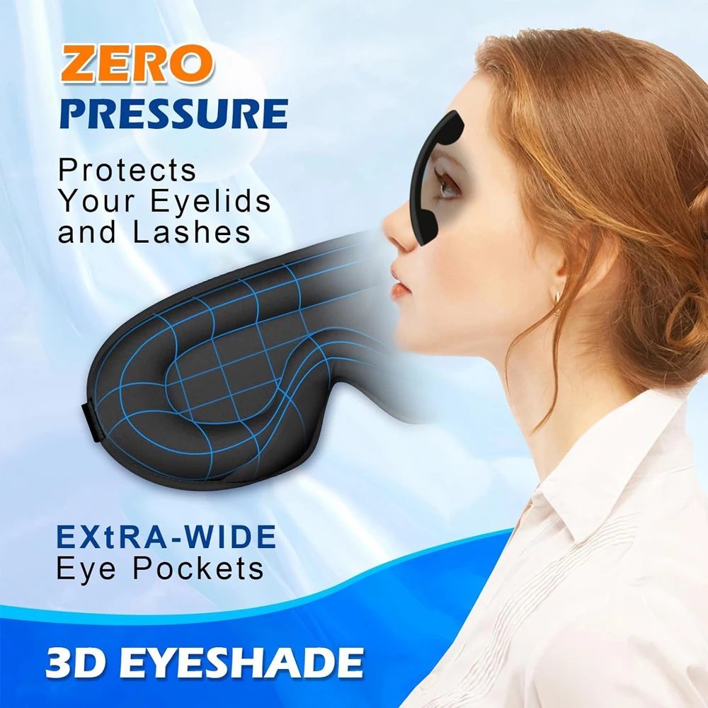 3D 눈가리개 수면 안대, 컵형 디자인, 야간 눈가리개, 빛 차단 눈가리개, 조절 가능한 스트랩 포함, 여행용