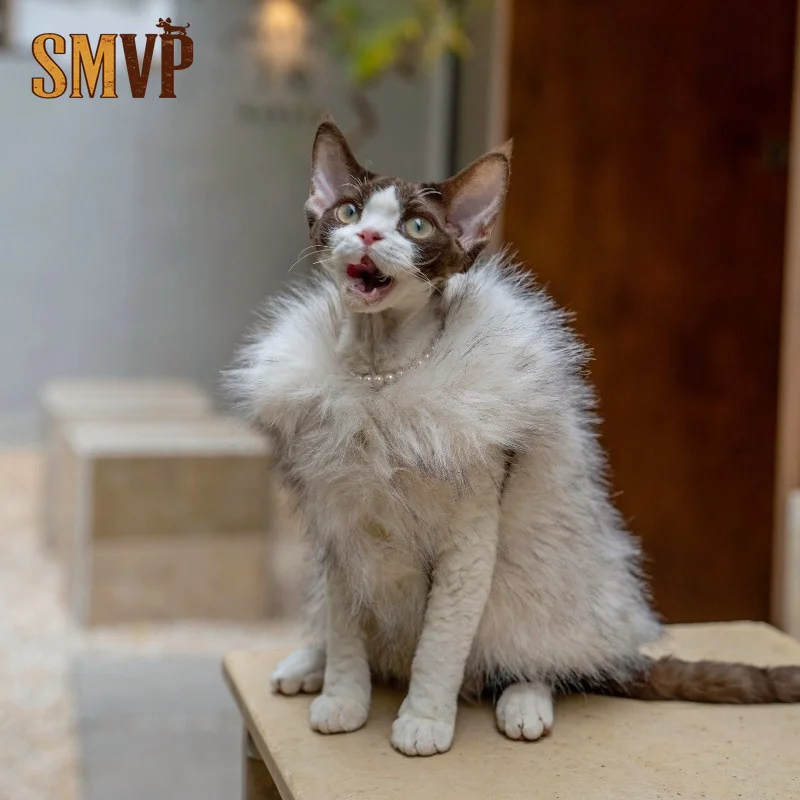 creamy-white-elegant-plush-faux-fur-cat-winter-jacket-oversized-lapel-cold-weather-outerwear-for-special-breed-cats-pets-clothes
