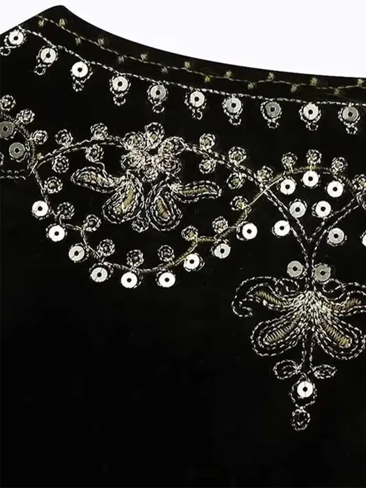 TRZA Women Fashion With Sequin Floral Embroidery Crop Waistcoat Vintage O Neck Sleeveless Female Outerwear Chic Vest Tops image 5