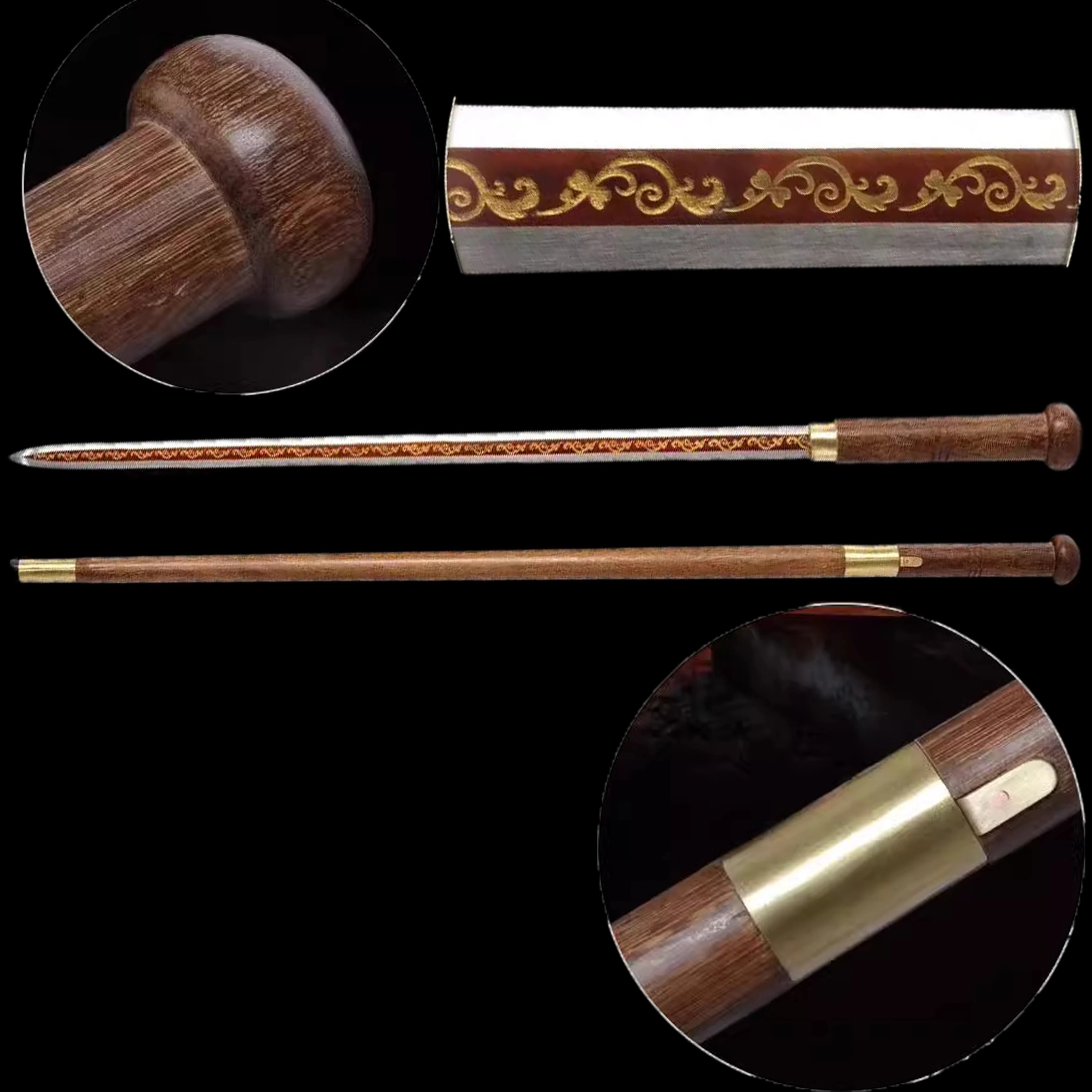 

Меч для персонала, лезвие из углеродистой стали, острые ножны из настоящего палисандра, трость, самурайский меч, готовый битва, катана, боевая подготовка